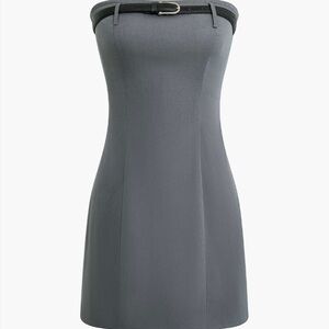 Strapless Gray Mini Dress with Belt Worn Across Chest, Size Medium